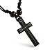 HZMAN Handmade Carved OX Bone Black Color Cross Pendant Necklace Hemp Rope Resizable