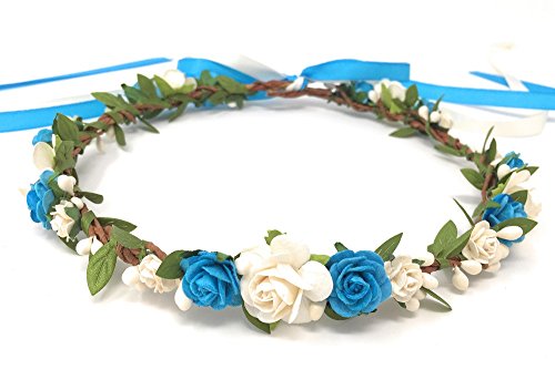 Daddasprincess Flower Girl Crown Wedding Boho Headpiece Headband Hair Wreath (Turquoise)