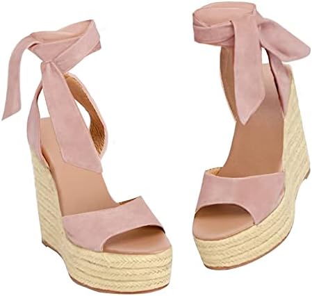 Womens Espadrilles Wedges Sandals Heels Open Toe Tie Lace Up