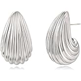 Jurikko Teardrop Gold Chunky Hoop Trendy Earrings for Women, Shell Hollow Hyperallergenic 14K Gold Plated Drop Earrings Fashion Jewelry Gift