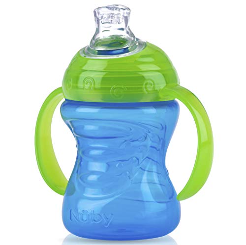 Nuby Plastic 2-Pack No-Spill Super Spout Grip N' Sip Cup, Blue and Green