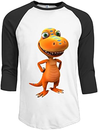 Men's Cotton Normal Fit 3/4 Sleeve Buddy Dinosaur Train Athletic Baseball Raglan Sleeves T-Shirt Black US Size M