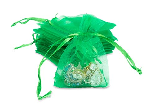 TheDisplayGuys 100-Pack XS 2 x 2 3/4" Light Green Sheer Organza Gift Bags with Drawstring, Goodie Bags for Jewelry, Candy Bags, Treat Bags, Wedding Favors Small Mesh Bags