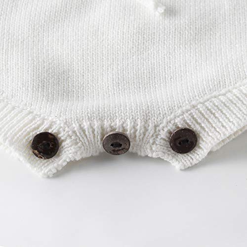 Newborn Baby Girls Cute Knit Strap Romper Leaves Pattern Jumpsuit Bodysuit White