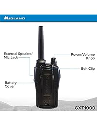 Midland, radio consumidor GXT1000AZ, radio de dos vías, GMRS, 50 canales, 36 millas, paquete individual, Pair Pack, Negro/Plateado