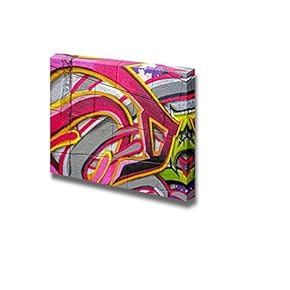 Canvas Prints Wall Art - Graffiti Art on Brick Wall | Modern Wall Decor/Home Decoration Stretched Gallery Canvas Wrap Giclee Print. Ready to Hang - 12" x 18"
