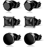 ONESING 2-3 Pairs Black Stud Earrings for Men Stainless Steel Mens Earrings Stud Hypoallergenic Square Round Cubic Zirconia Stud Earrings Set for Multiple Piercing-18G/20G