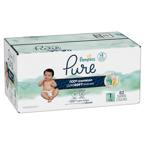 PAMPERS PURE BABY DIAPERS, SIZE 1 (8-14 LBS), 82, UP TO 100% LEAKPROOF, PREMIUM HYPOALLERGENIC SOFT DIAPERS