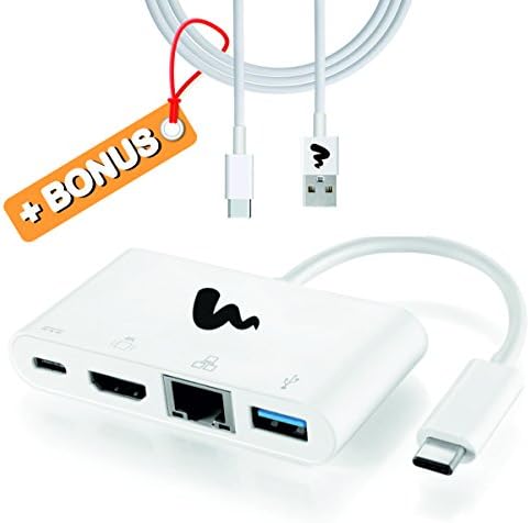 USB C Hub Multiport Adapter to HDMI 4K UHD / Ethernet (RJ45) / USB 3.0 / Type-C (usb c) +BONUS: Cable USB Type-C - USB 3.0 Super Speed (1m) by miaim