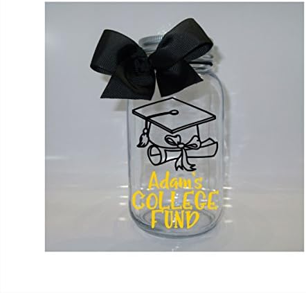 Personalized Cap &amp; Diploma College Fund Mason Jar Bank - Coin Slot Lid - Available in 3 Sizes