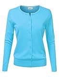 NINEXIS Womens Basic Crew Neck Long Sleeve Button Down Cardigan AQUA M