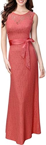 Womens Color1 Long Sleeveless Floral Lace V-neck Evening Gown Party Dress(L)