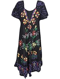 Women's Flare Dress Cap Sleeves Floral Tie-Dye Hem Swing Dresses S/M