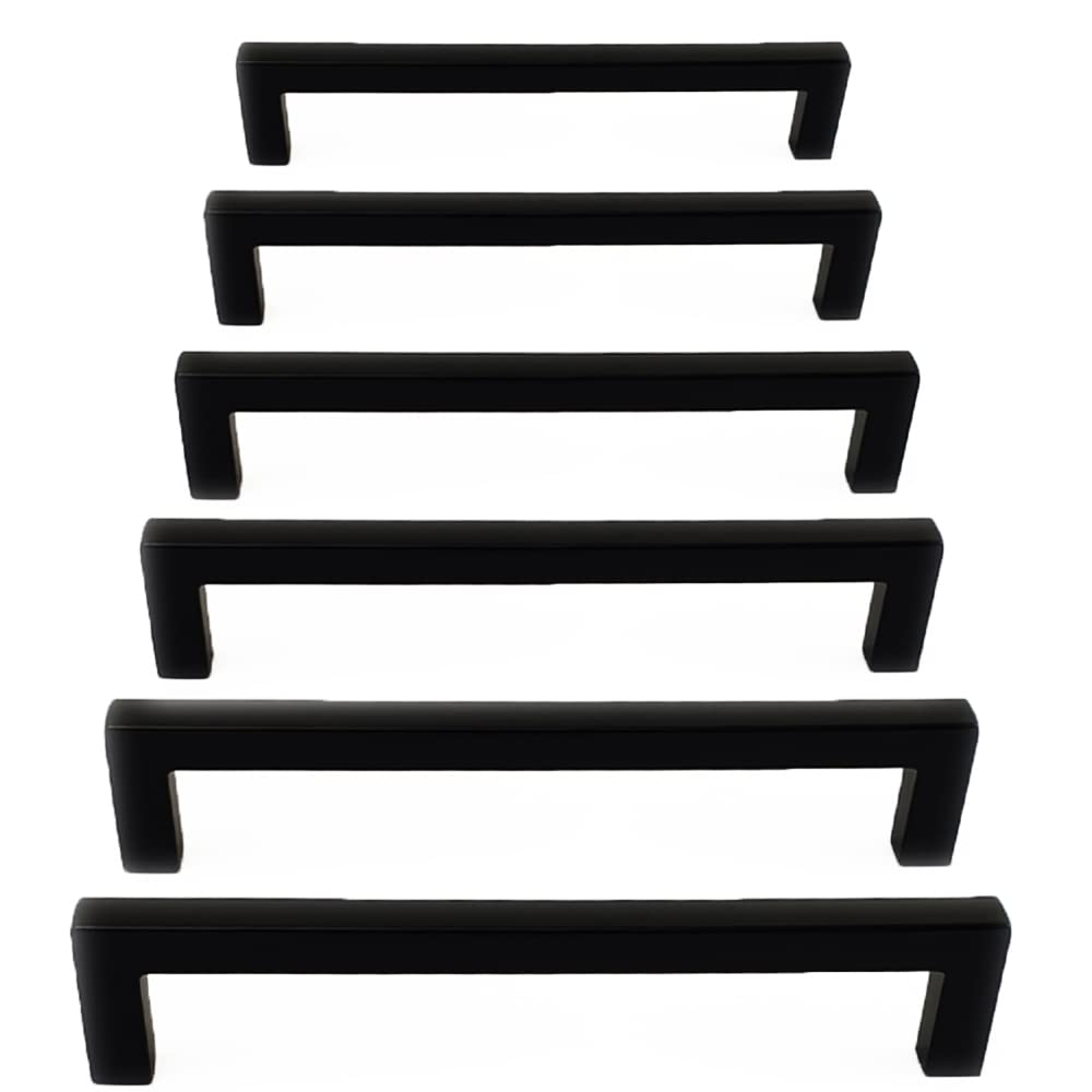 French Furniture Fittings Matt Black Kitchen Cabinet Handles - Set of 6, pulls for Cupboard Doors and Drawers - All Screws Included (128 mm Between fixings)