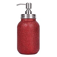 Quotidian Sparkle Glitter Mason Jar Bathroom Soap Lotion Dispensers with Rust Proof Stainless Steel Pump for Bathroom Countertop Home Decor Decorative Jars (Red, 32 Ounce)