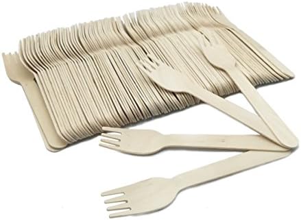 Disposable Wooden Forks 6" Length Eco-Friendly Biodegradable Compostable Birchwood (100)