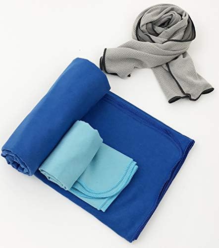 Microfiber Towel Set of 3 Camping Towel Sports Towel (Big Towel Size 63" X 31" Hand Towel Size 15" x 31" Plus 1 Free Cooling Towel) - Best Camping, Gym, Travel - Lightweight Quick Dry