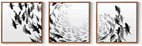 アートパネル3枚組 壁飾り 壁掛け アート キャンバスパネル おしゃれ さかな 魚 白黒 簡約 シンプル モダン 個性的 デザイン インテリア 北欧 エコ 玄関用 取り付けやすい 額入り モデル2 40 Himeno 高級感 オフェンス ホテル 装飾 自宅用 リビング 店舗用 旅館 40cm