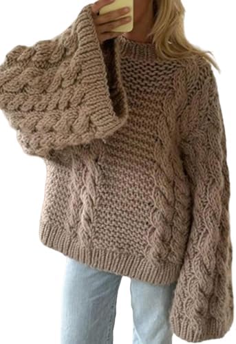 Women's Casual Oversized Sweaters Y2K Chunky Knit Pullover Tops