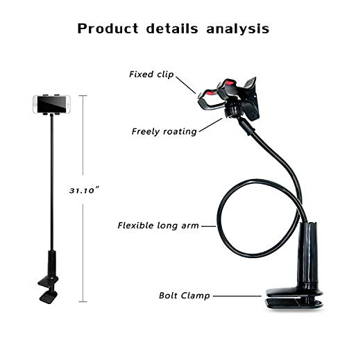 Ceuta Retails Cell Phone Clip Holder Gooseneck Clamp Lazy Mount Flexible Bracket Mobile Stand for Bed Office Kitchen App