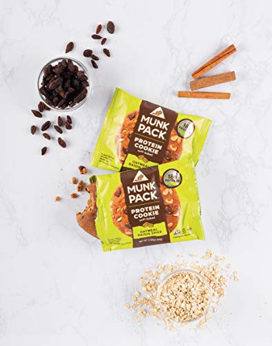 Munk Pack Oatmeal Raisin Spice Protein Cookie with 18 Grams of Protein | Soft Baked | Vegan | Gluten, Dairy and Soy Free | 12 Pack