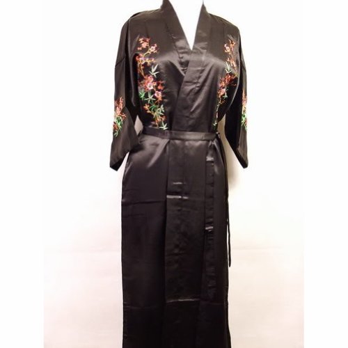 Chinese Women's Silk Satin Embroidery Kimono Robe Gown Flowers