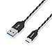 Nekteck USB Type C Cable, Nylon Braided USB-C to USB Type A Male Data & Charging Cord 56k ohm Resistor 6.6ft, Compatible with MacBook 12 Inch, Galaxy S9/S9 Plus Note8, Pixel 3/2/XL, OnePlus 6, Black