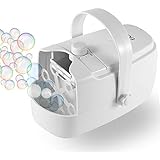 EASYCEL Automatic Bubble Machine, Portable Auto Bubble Blower, Durable Bubble Maker for Outdoor and Indoor Use, Powered by Plug-in or Batteries with Two Speed Modes (White)
