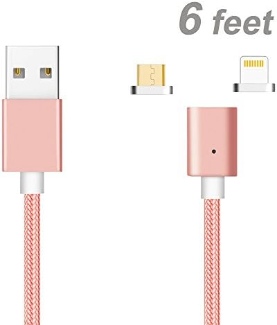 Animoeco 4th generation Magnetic Charger Cable Nylon Braid Charging &amp; Data Transfer 6 Feet for Smart Phone and Tablets android Micro-USB and iPhone Product  (rose gold)