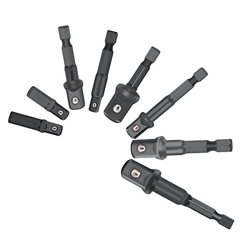 Drill Socket Adapter for Impact Driver with Hex Shank to Square Socket Drill Bits Bar Extension set 8 Pieces by LnBirch - Thumbnail 5