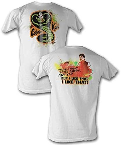 Karate Kid Distressed Cobra Kai Pushy Little Bastard I Like That Adult White T-Shirt (Adult Medium)