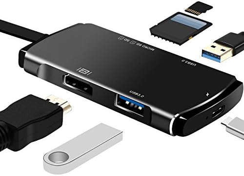 USB C Hub,HUBMAIN 6-in-1 USB Type C Hub Multiport Adapter with Type C Charging Port,2 USB 3.0 Ports,SD&amp;TF Card Slot,4K HDMI Port for MacBook,ChromeBook,Huawei Matebook,Other USB C Devices,Black