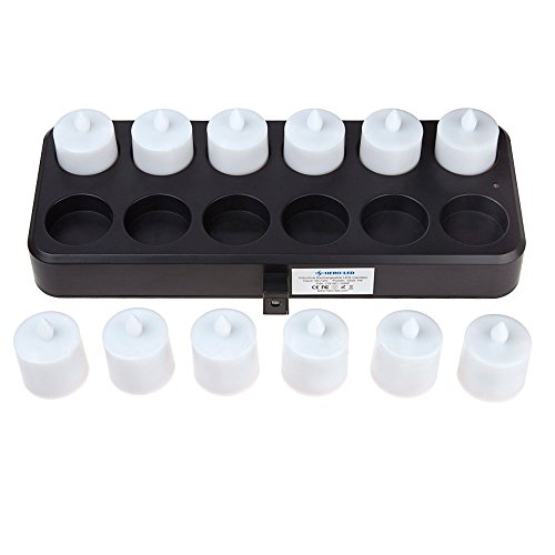 HERO-LED CD-RC-12RF-WW Wireless Inductive Rechargeable LED Electric Candles, Flameless Flickering Tea Lights with Remote Timer Controller, Set of 12, Warm White Color - Thumbnail 2