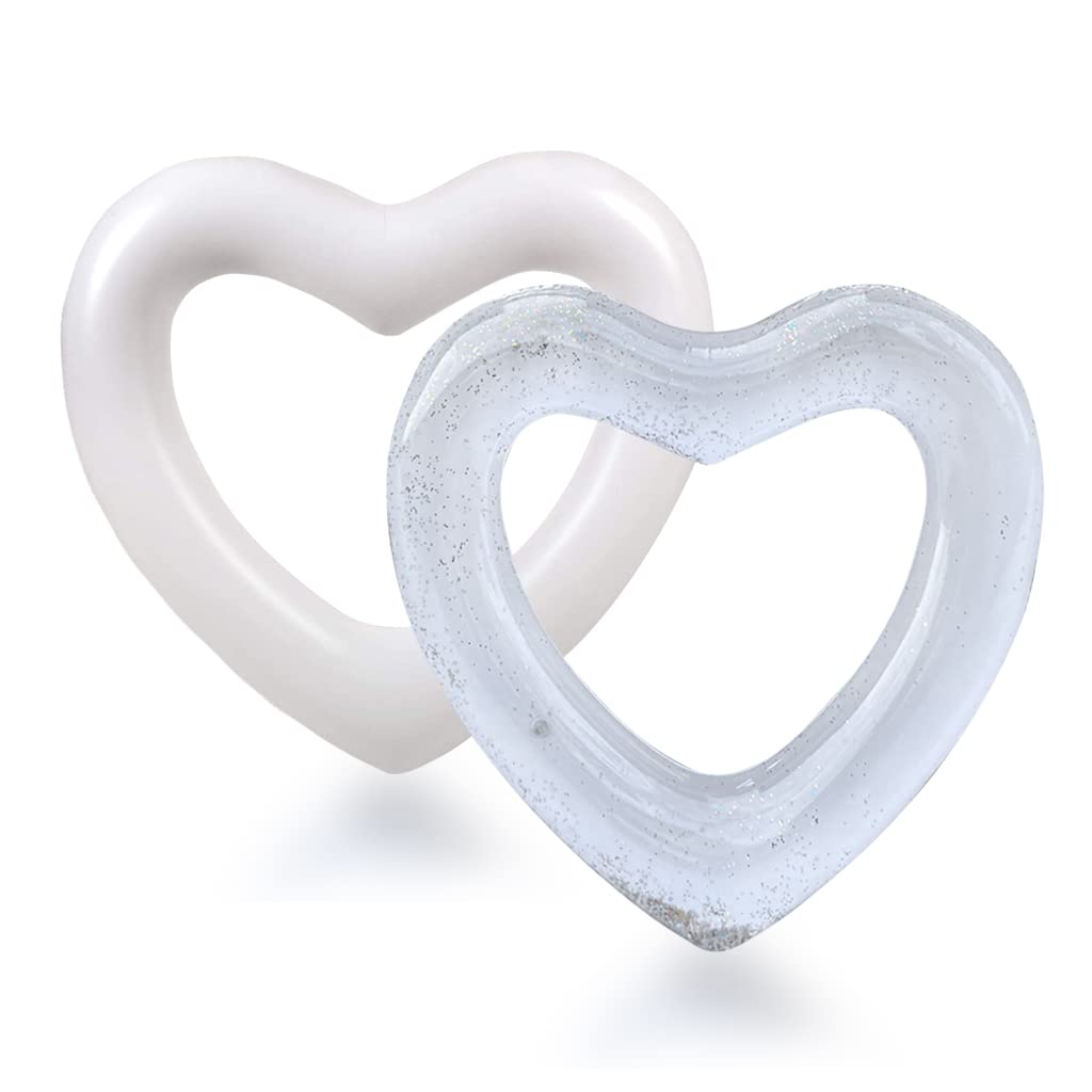 Photo 1 of Blublu Park 2 Pcs Inflatable Heart Pool Float, 47.3 x 39.4 Inch Sweet Love Swim Rings Float Loungers Tube for Summer Water Fun Beach Party Toys for Adults(Light White, Milky White)