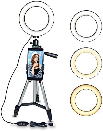 5.7'' Ring Light with Tripod Stand & Cell Phone Holder for YouTube Video/Makeup/Streaming Perfect for iPhone & Android Phone, LiveDazzlin Mini LED Camera Light with 3 Light Mode & 11 Brightness Level