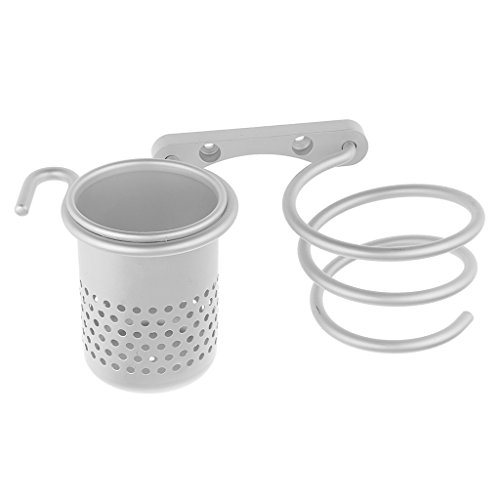 MagiDeal Hair Dryer Blow Stand Holder Wall Mounted Shelf Rack Bracket Hair Drier Organizer with Comb Flat Iron Straightener Storage Cup