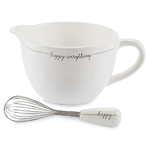 Mud Pie 4605031 Happy Everything Ceramix Mixing Bowl Set, One Size, White