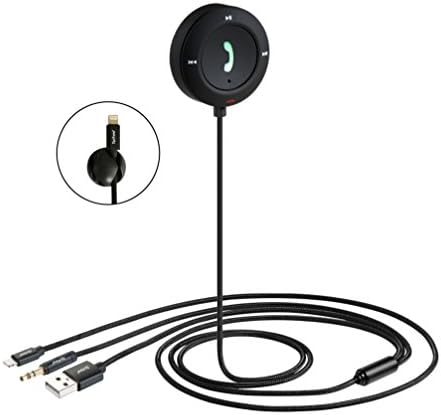 Toptrend Bluetooth 4.2 car kit, hand-free wireless phone call and seamless Bluetooth receiver with lightning charge cable, 3.5mm stereo Aux cable input, Mic built-in, noise reduction.