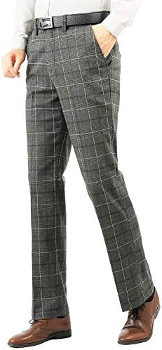 Hanayome Mens Slim Fit 4-Pocket Brown Plaid Pants 2017 Fashion Suit Separate Dress