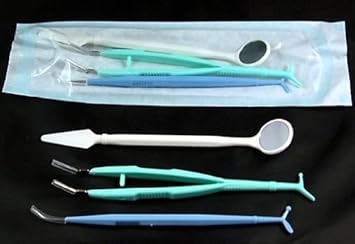 一次性牙科检查套件/基本仪器集-镜子,探险家,钳子:亚马逊。:美
