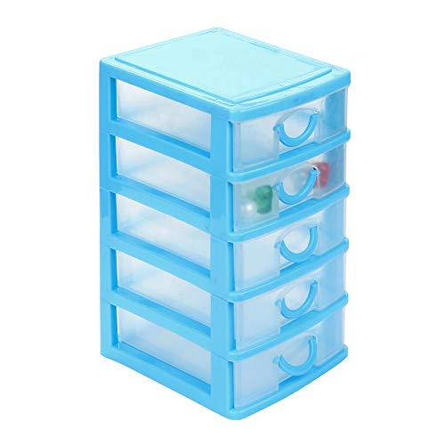 HIGHMIGOU Mini Desktop Drawer Box - Detachable Multi-Function Five-Layer Transparent Portable Storage Box, Jewelry Necklace Makeup Box Household Storage Storage Box (Sky Blue)