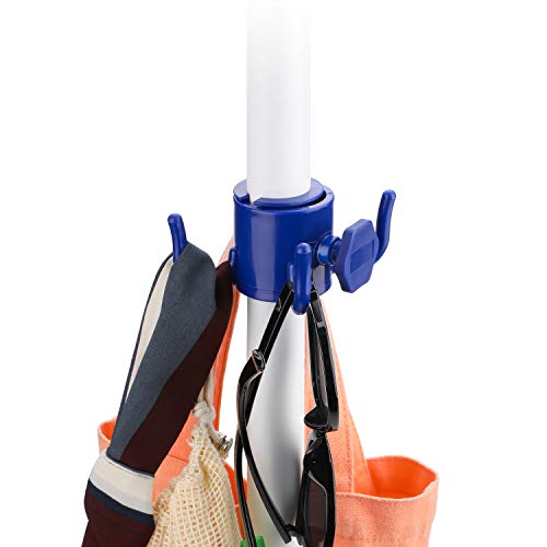 TAGVO 2 Pack Beach Umbrella Hanging Hook, 4-prongs Plastic Umbrella Hook Hanging for Towels/Hats/Clothes/Camera/Sunglasses/Bags-Durable, Fit for Beach,Camping Trips (Blue- 2 Pack)