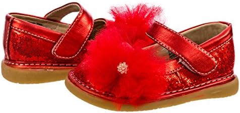 Toddler Mary Jane Squeaky Shoes for Girls Allows Accessory Clips To Be Added to Create Different Looks and Styles by Pickle Footwear FREE Handmade Tulle Clips INCLUDED, Red Sparkle, 8 M Toddler