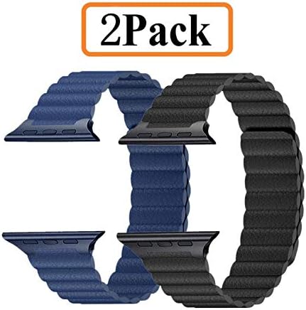 LKEITY Compatible for Apple Watch Band Leather 42mm 38mm (Series 3/2/1) 44mm 40mm (Series 4) - Adjustable Strong Magnetic Strap Replacement Wristband for iWatch