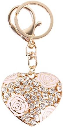 Sweet Love Heart Rose Flower Crystal Charm Pendant Purse Bag Key Ring Chain Gift by YXT