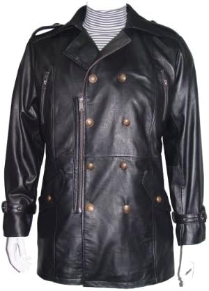 Nettailor 2044 Premium Black Leather Pea Coats For Men Larger Tailoring All Size