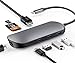 USB C Hub, USB C Adapter, XXBSAZ 8 in 1 Thunderbolt 3 Hub Dongle with 4K HDMI, Type C Charging Port, Ethernet, 3 USB 3.0 Ports, SD TF Card Reader for MacBook Pro 2018 and More USB C Devices, Grey
