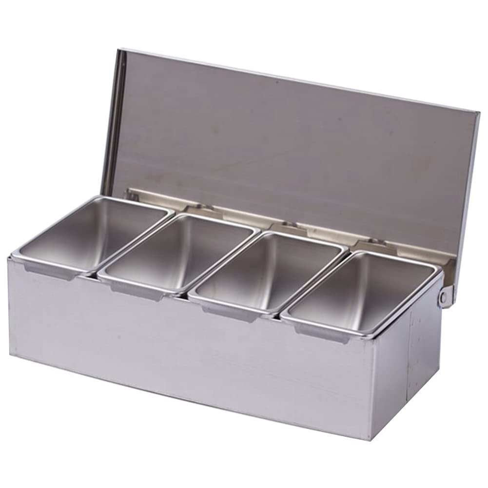 Qezodsx 4 Section Seasoning Box - Stainless Steel Ingredients Box With Cheese Sauce, Salt, Sugar, Spice Jars and Baking Tool