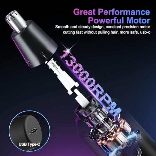 Nose Hair Trimmer,Rechargeable Ear and Nose Hair Trimmers for Men,2 in 1 Painless Professional Eyebrow & Facial Hair Trimmer with IPX7 Waterproof Dual Edge Blades,Black