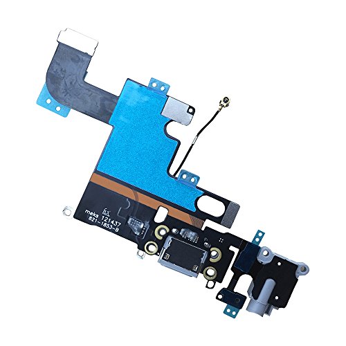 Johncase Charging Port Dock Connector Flex Cable w/Microphone + Headphone Audio Jack Port Ribbon Replacement Part Compatible iPhone 6 4.7" All Carriers (Black/Space Gray)